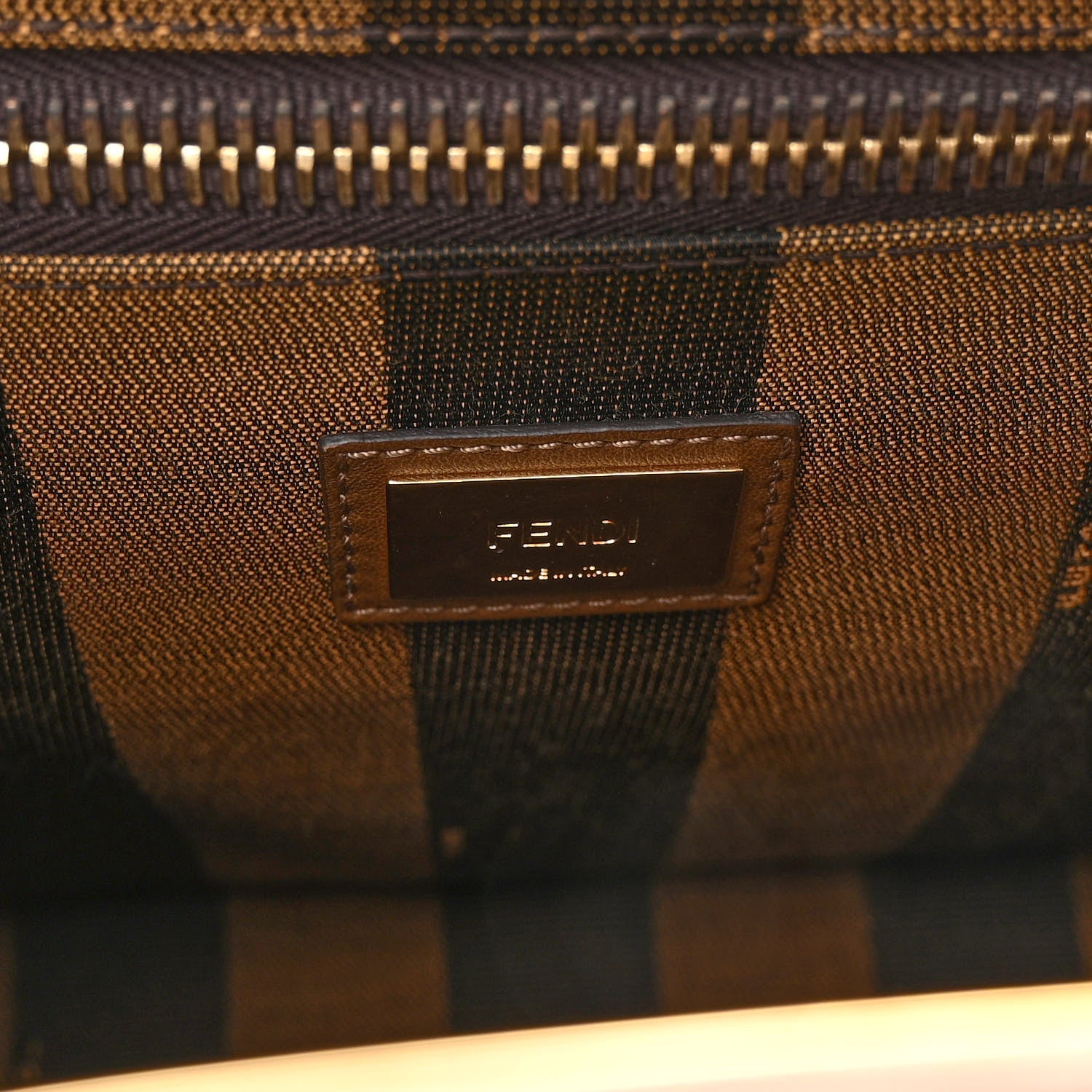 Fendi Vitello Seta Fabric Jacquard Pequin Medium Peekaboo Iconic Satchel Foresta Tobacco 7 of 10