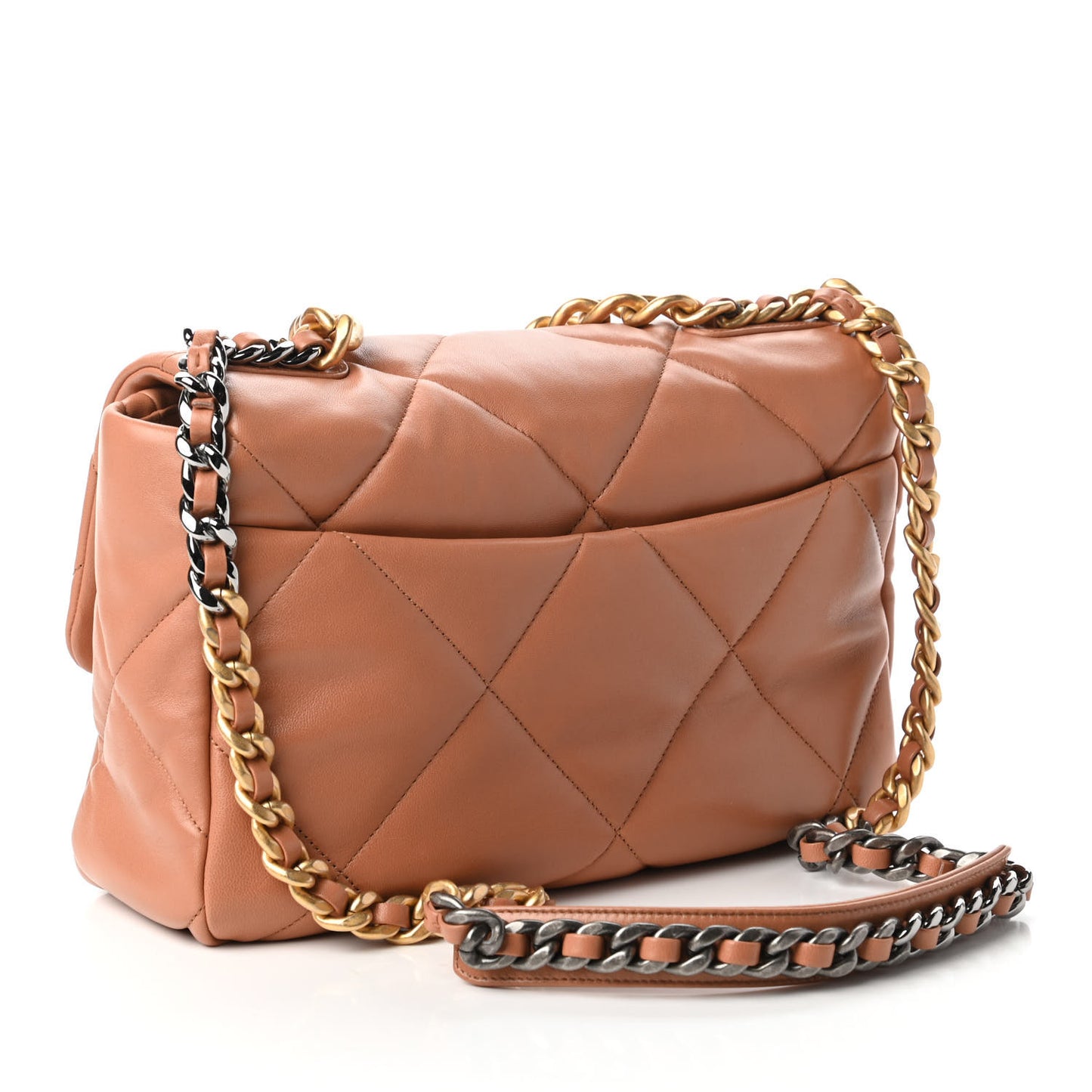 Lambskin Quilted Large Chanel 19 Flap Brown