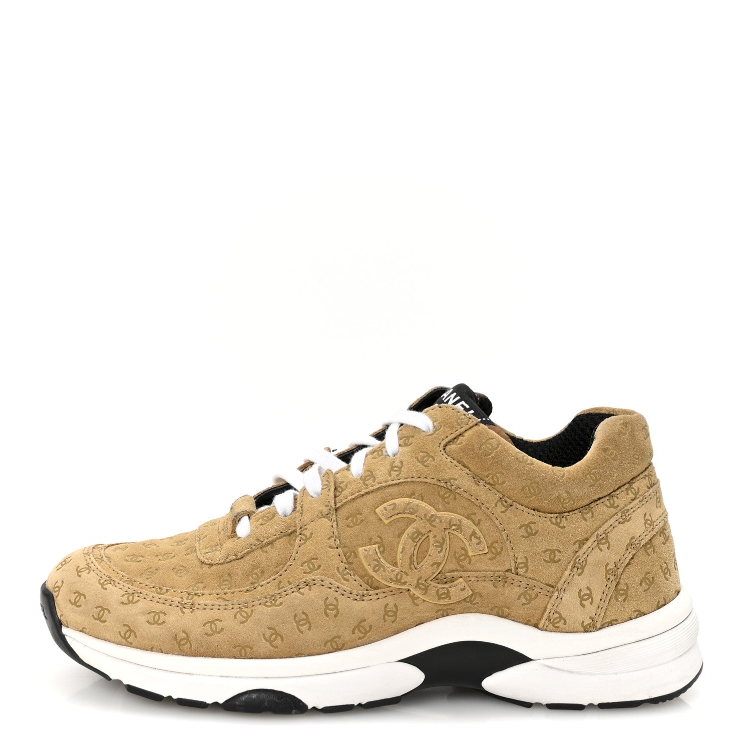 Chanel Nylon Suede Calfskin Printed CC Sneakers 36 Beige 37 Beige 1 of 9