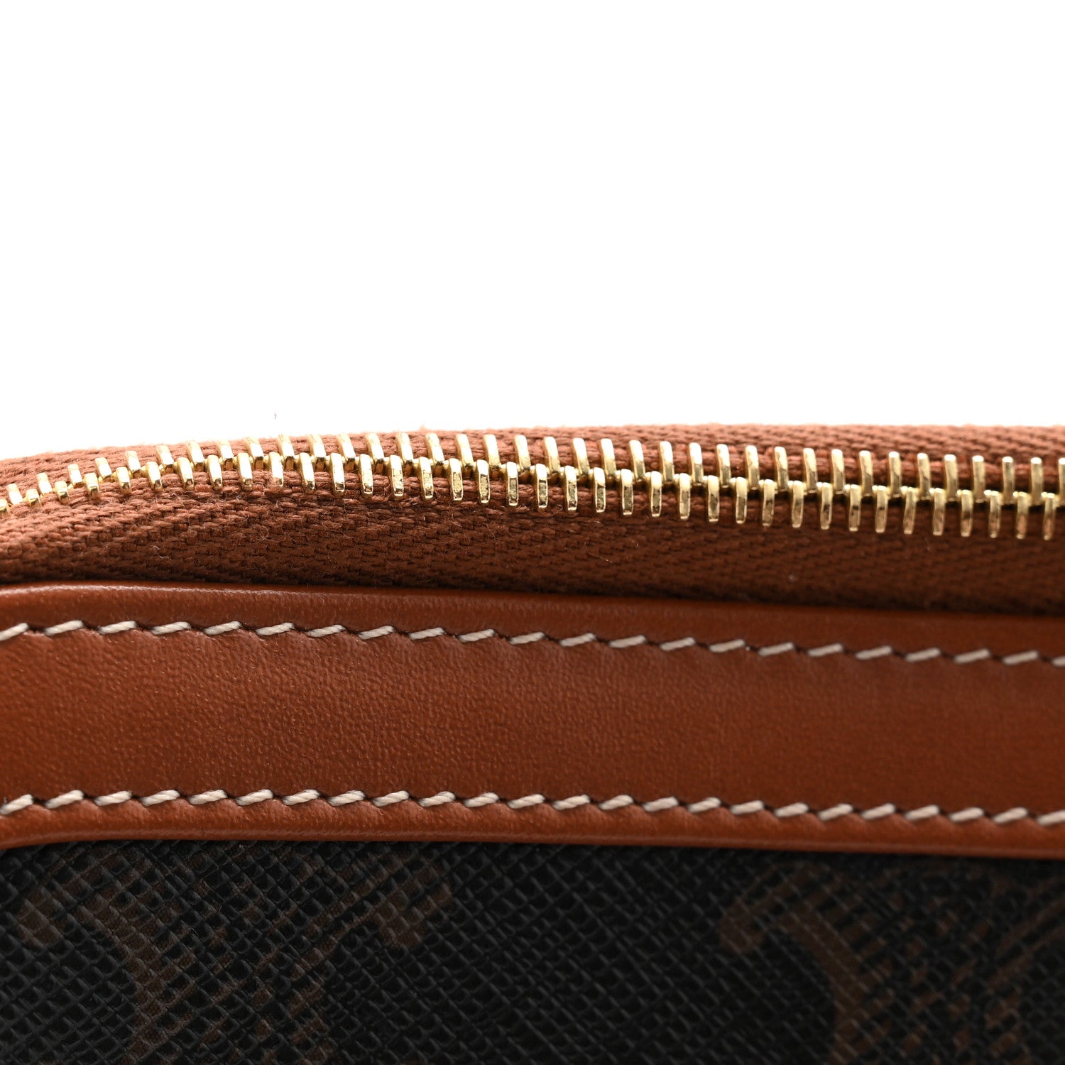 Celine Triomphe Canvas Calfskin Medium Cosmetic Pouch Tan 11 of 12