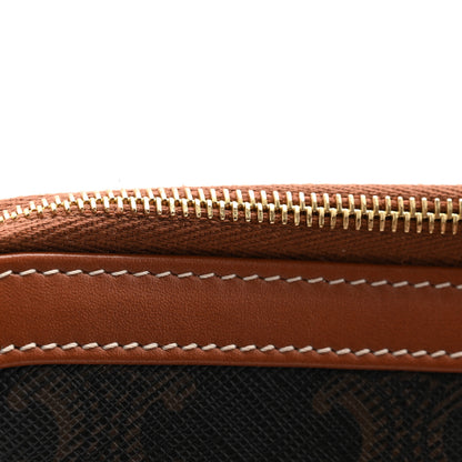 Celine Triomphe Canvas Calfskin Medium Cosmetic Pouch Tan 11 of 12