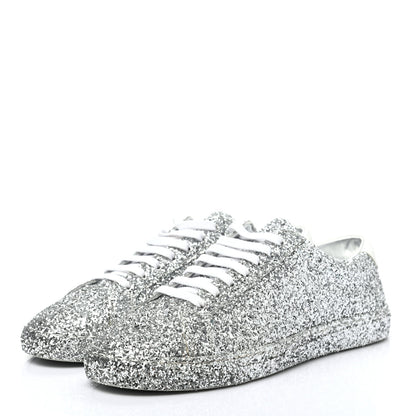 Saint Laurent Calfskin Crystal Glitter Andy Sneakers 39 Silver 6 of 16