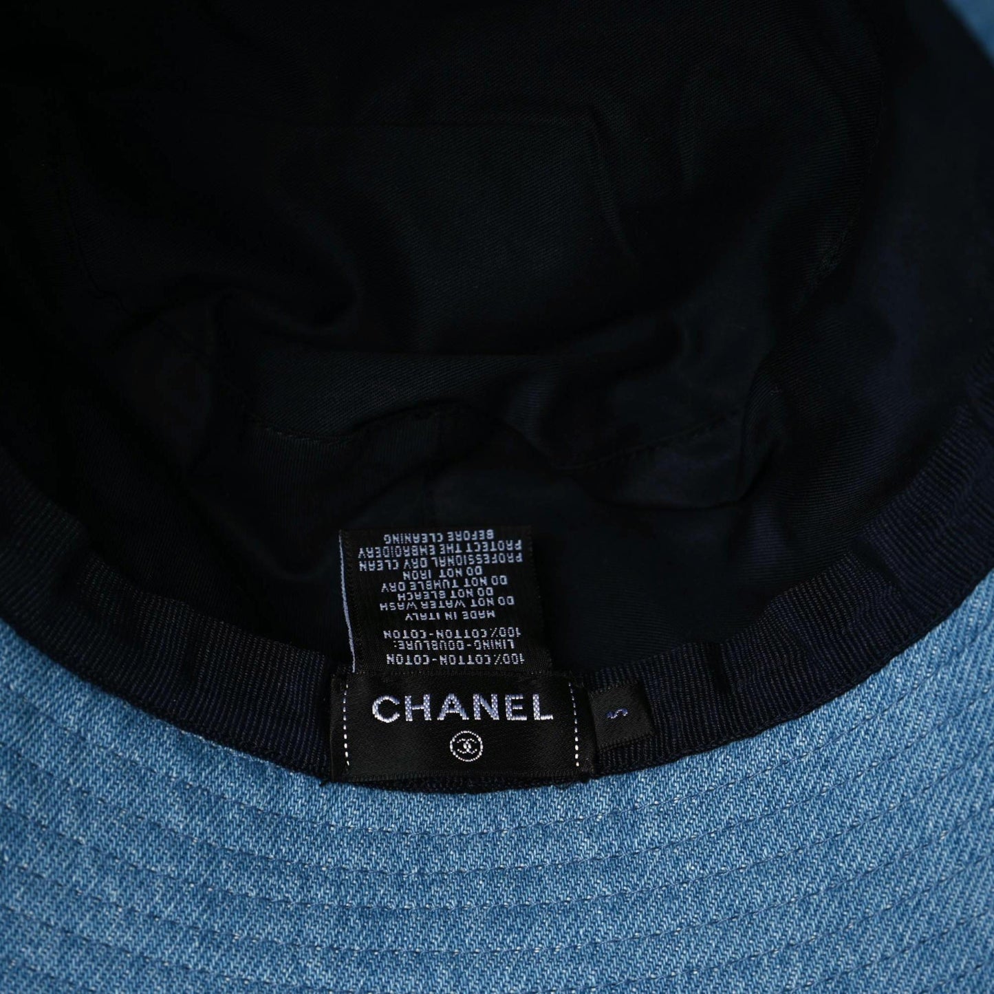Denim Sequin Cloche Logo Bucket Hat S Blue