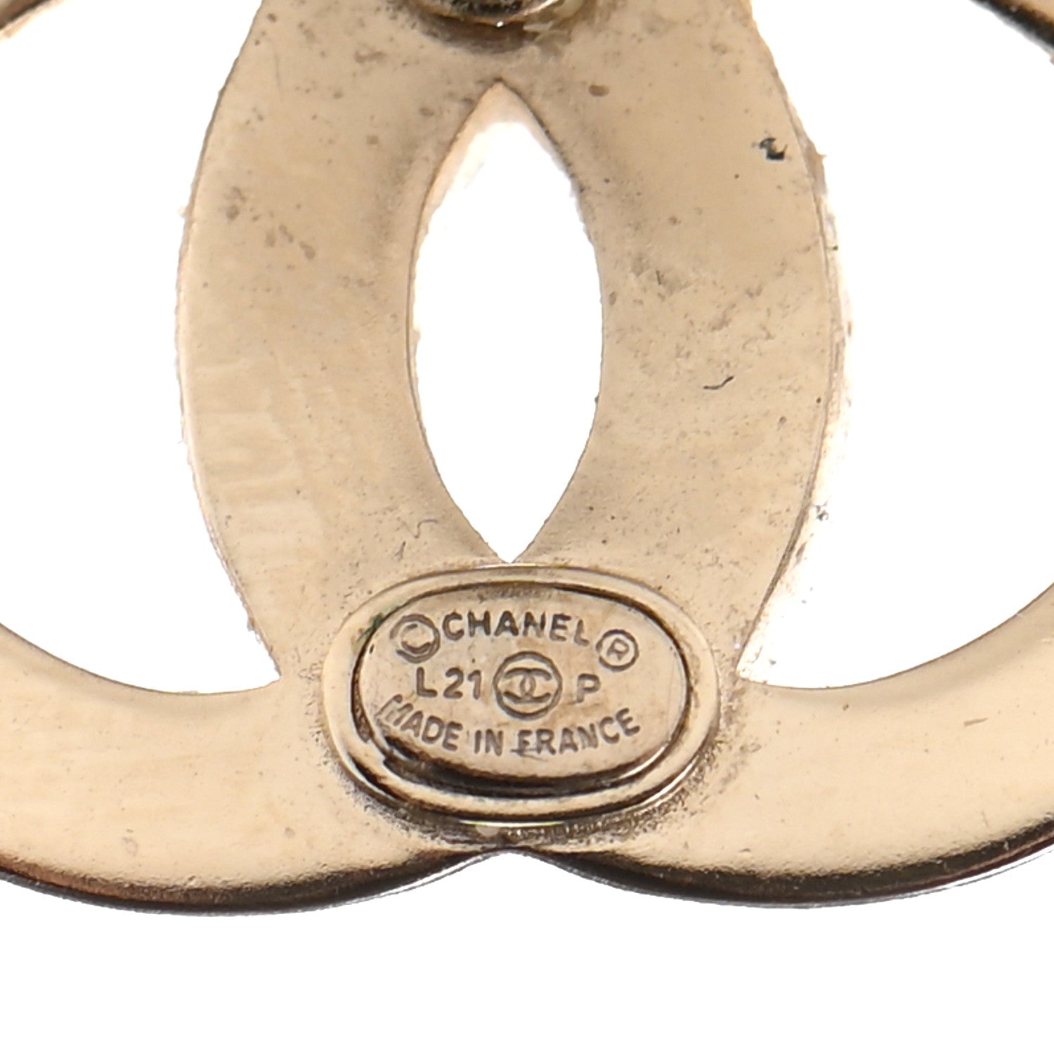 Chanel Crystal Metal CC Paris Button Stud Earrings Gold 4 of 4