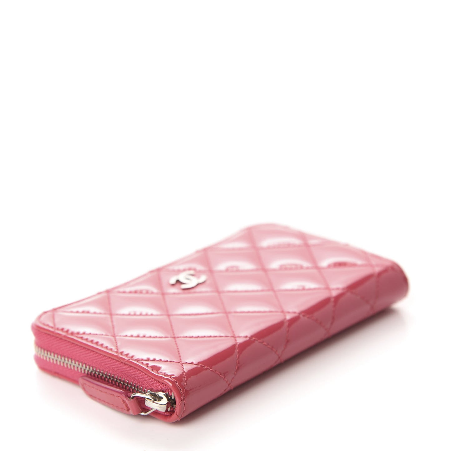 Patent Quilted Small Zip Around Wallet Pink