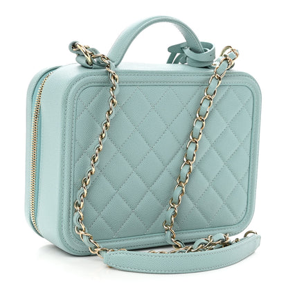 Chanel Caviar Quilted Medium CC Filigree Vanity Case Light Blue 3 of 11