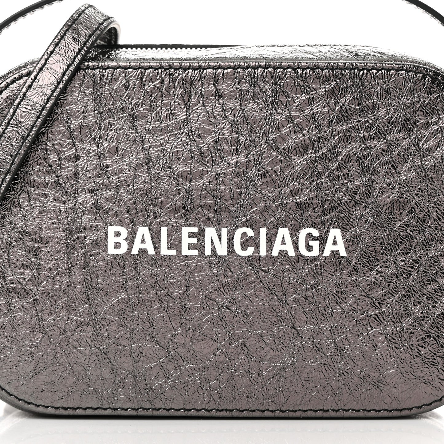 Metallic Textured Calfskin XS Everyday Camera Bag with Handle Black