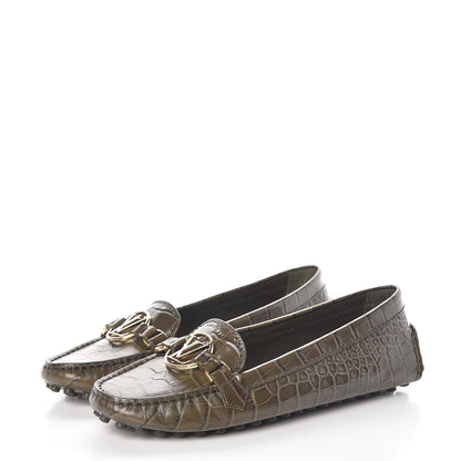 Louis Vuitton Calfskin Crocodile Embossed Dauphine Loafers 37.5 Green 3 of 8