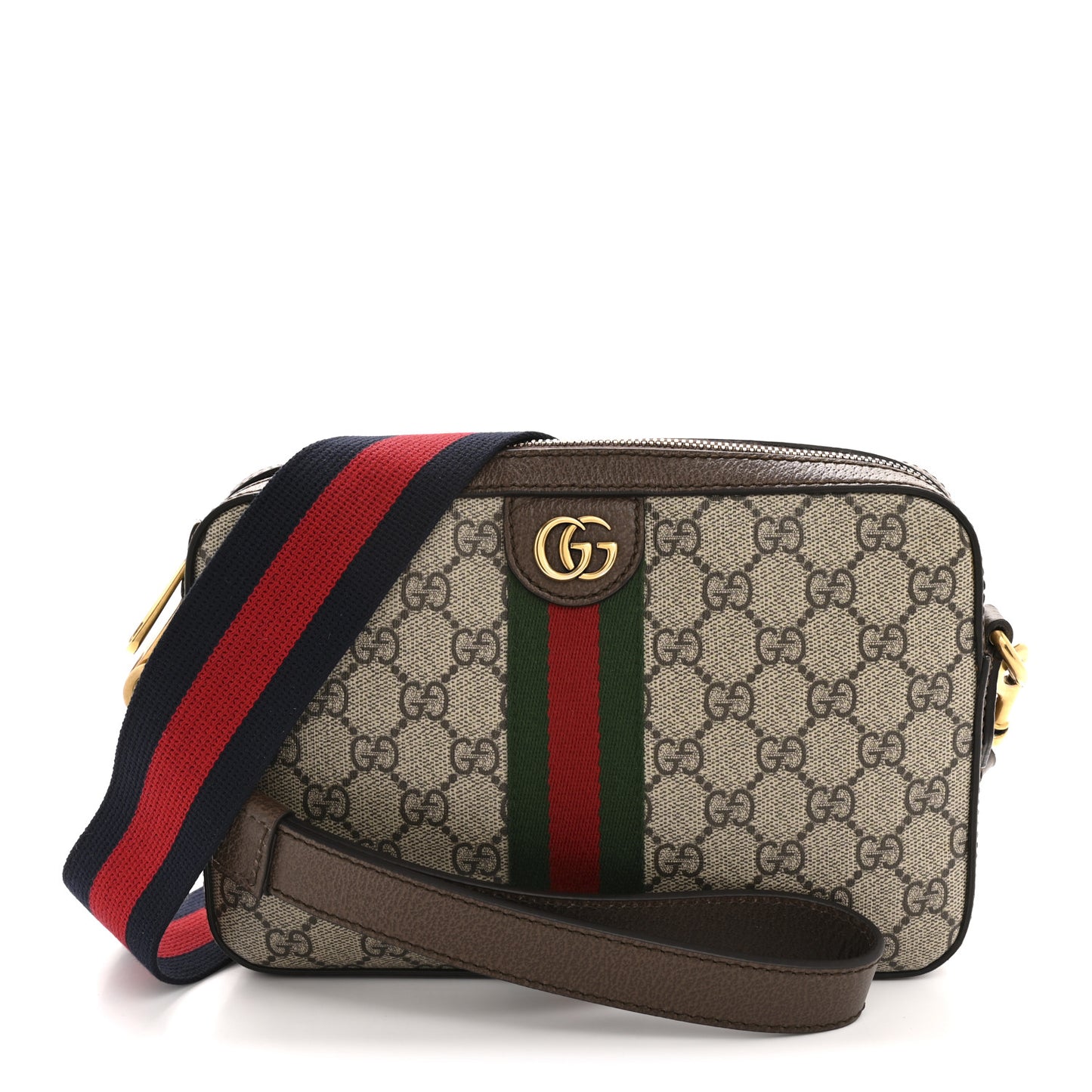 GG Supreme Monogram Textured Dollar Calfskin Web Ophidia Wristlet Shoulder Bag Beige Ebony New Acero