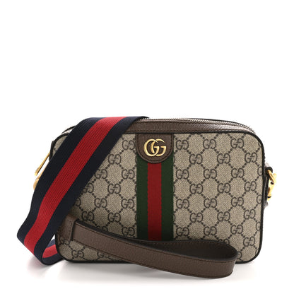 Gucci GG Supreme Monogram Textured Dollar Calfskin Web Ophidia Wristlet Shoulder Bag Beige Ebony New Acero 1 of 11