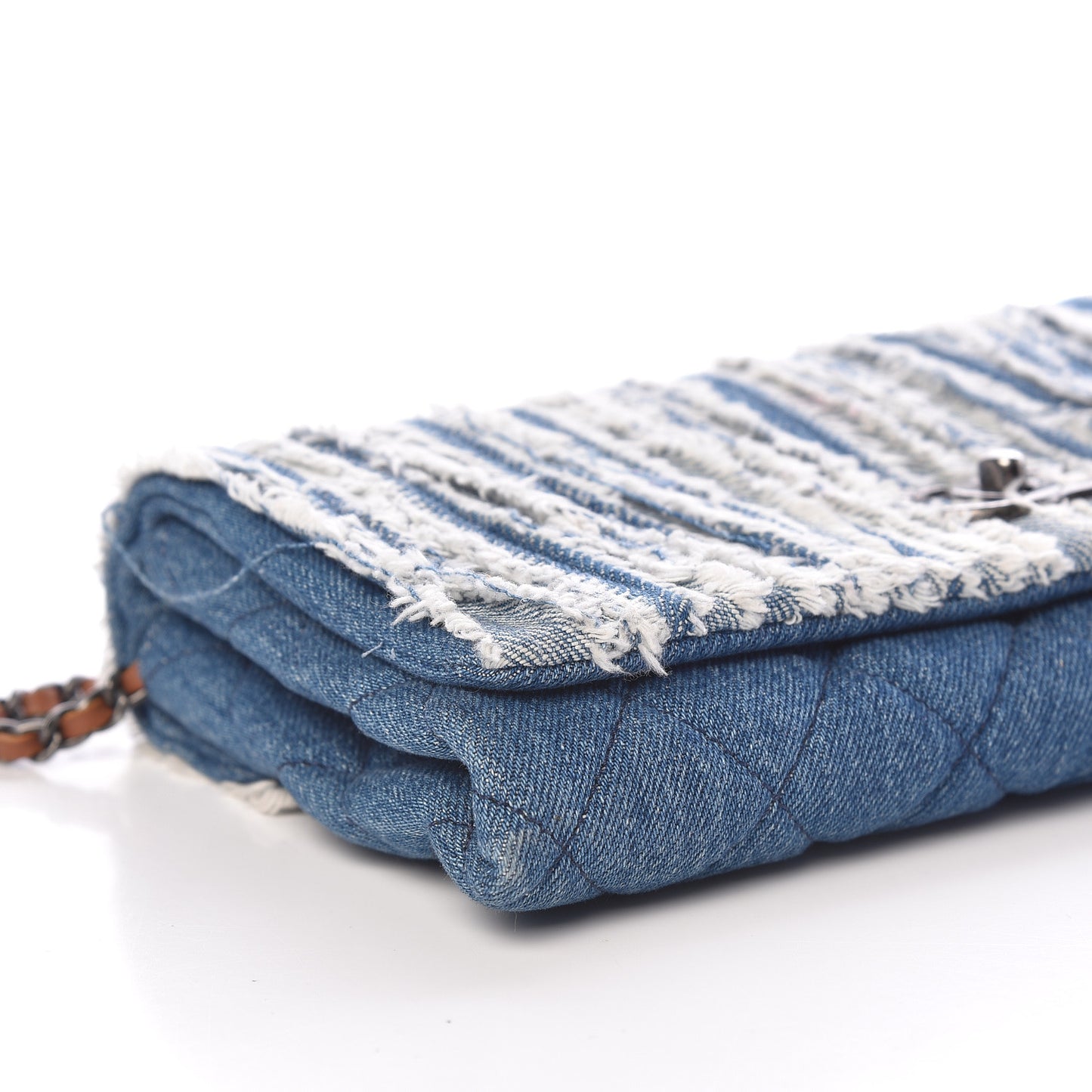Denim Fringe Medium Single Flap Bag Blue