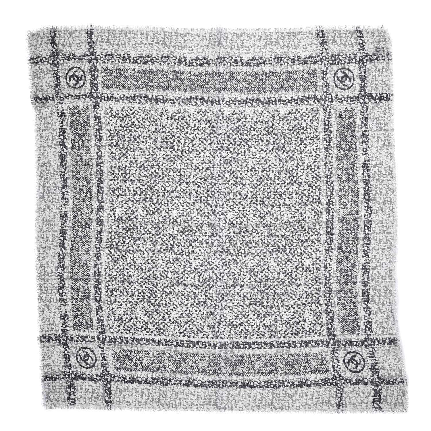 Chanel Cashmere CC Square Scarf Grey Black 1 of 5