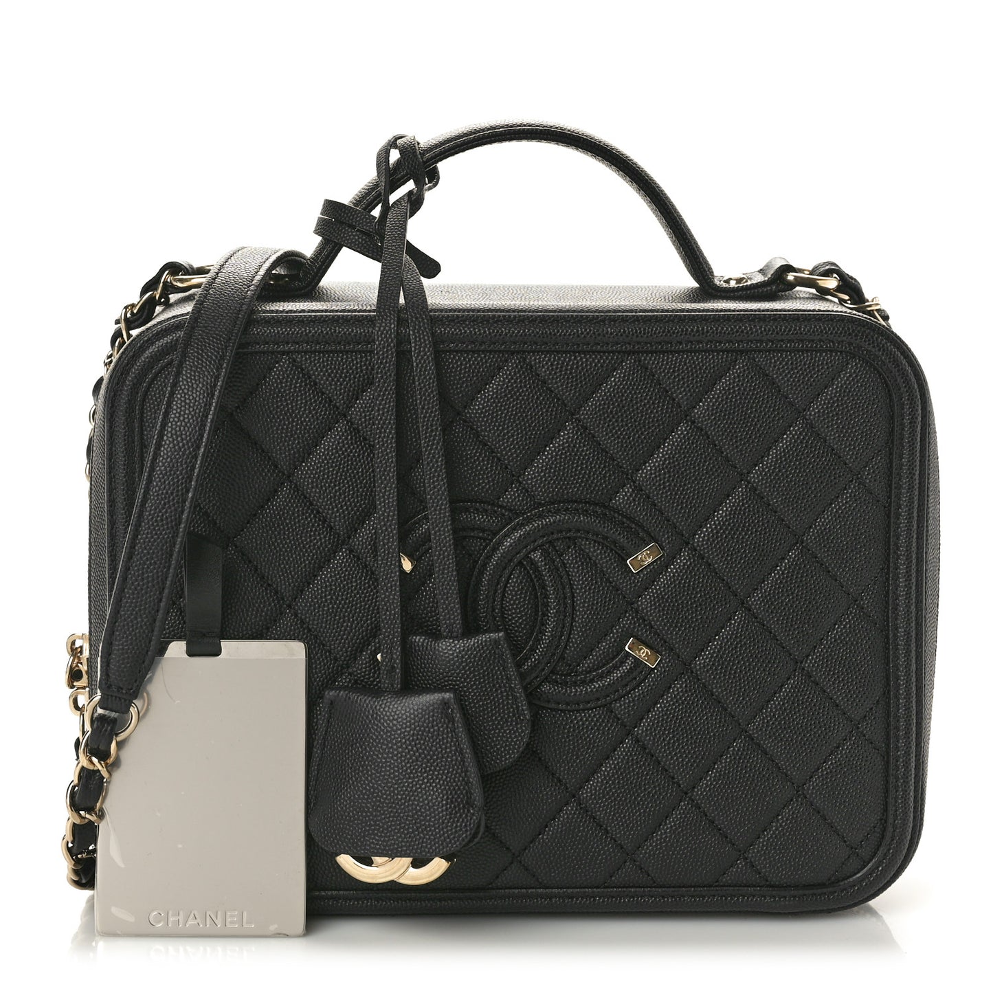 Caviar Quilted Large CC Filigree Vanity Case Black