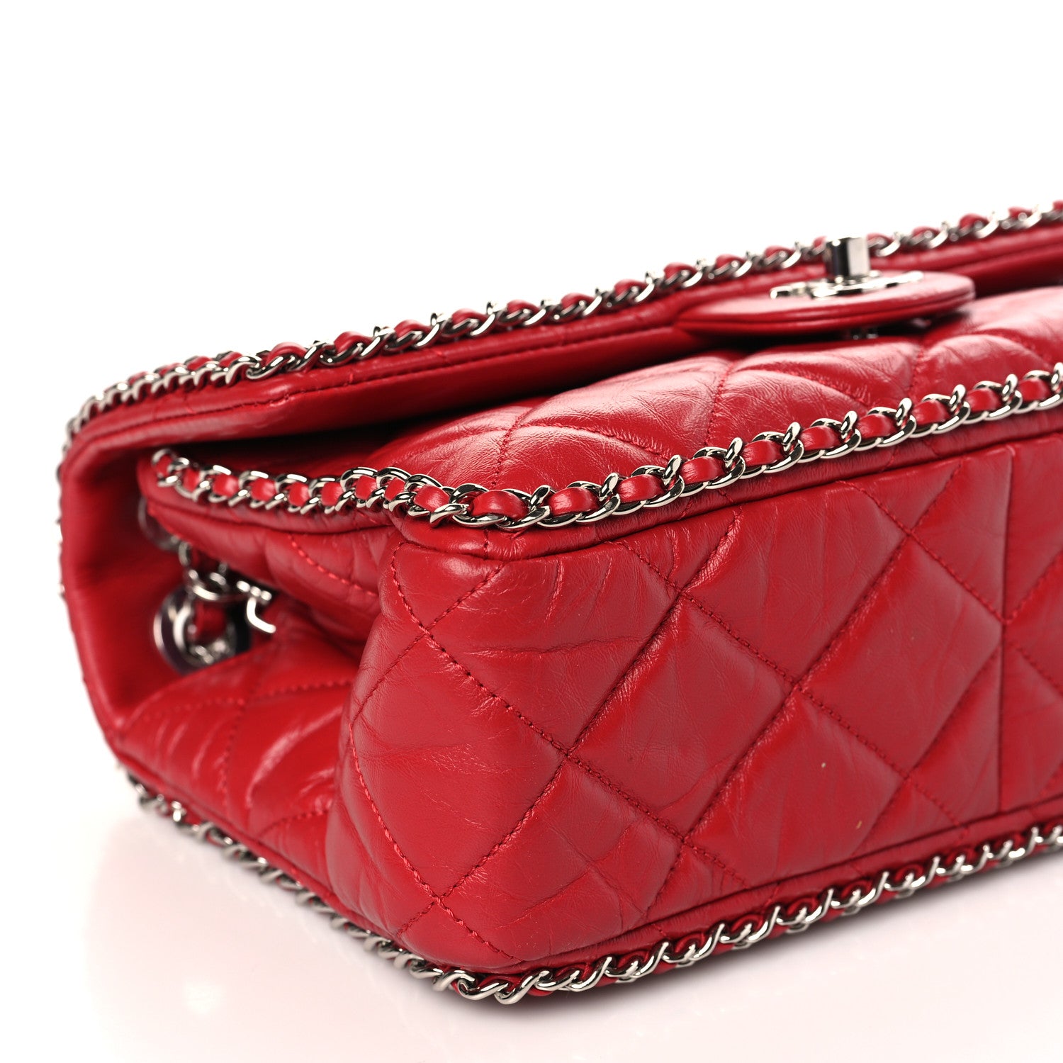Chanel Crumpled Calfskin Medium Chain All Over Flap Red 8 of 9