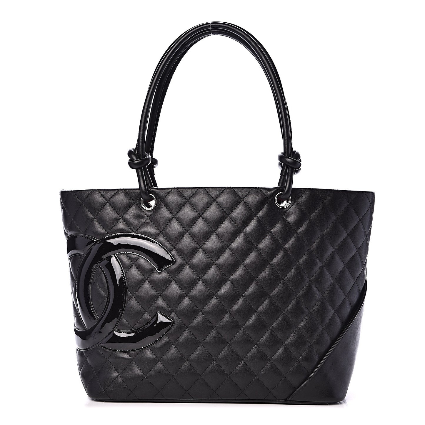 Calfskin Quilted Large Cambon Tote Black