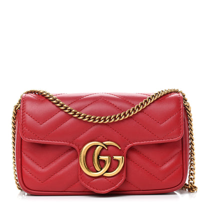Gucci Calfskin Matelasse Super Mini GG Marmont Shoulder Bag Hibiscus Red 1 of 9