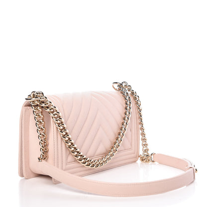 Chanel Caviar Chevron Quilted Medium Boy Flap Light Pink 2 of 11
