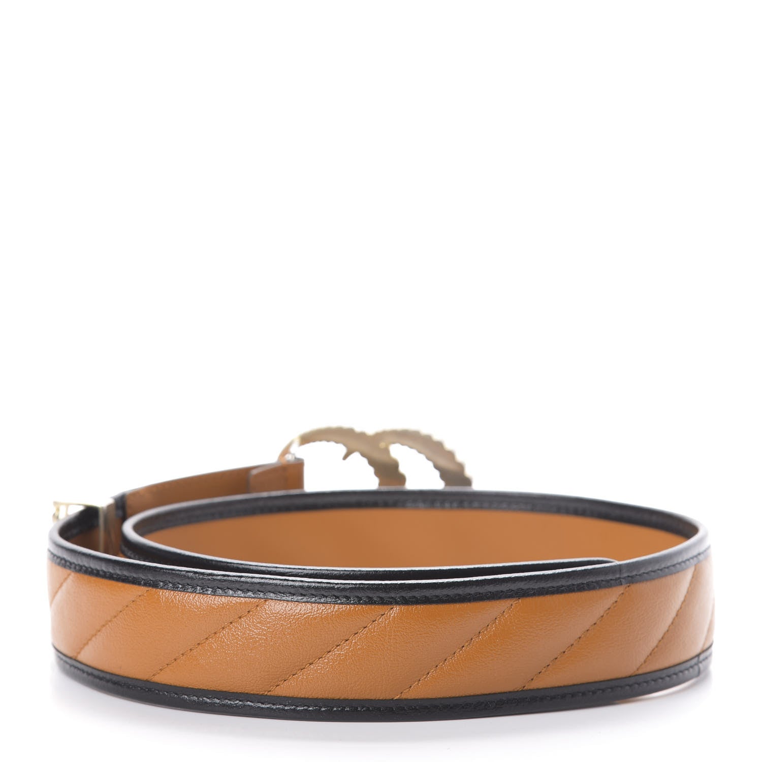 Gucci Azalea Calfskin Matelasse Diagonal Torchon Double G 40mm Belt 75 30 Cognac Black 2 of 5