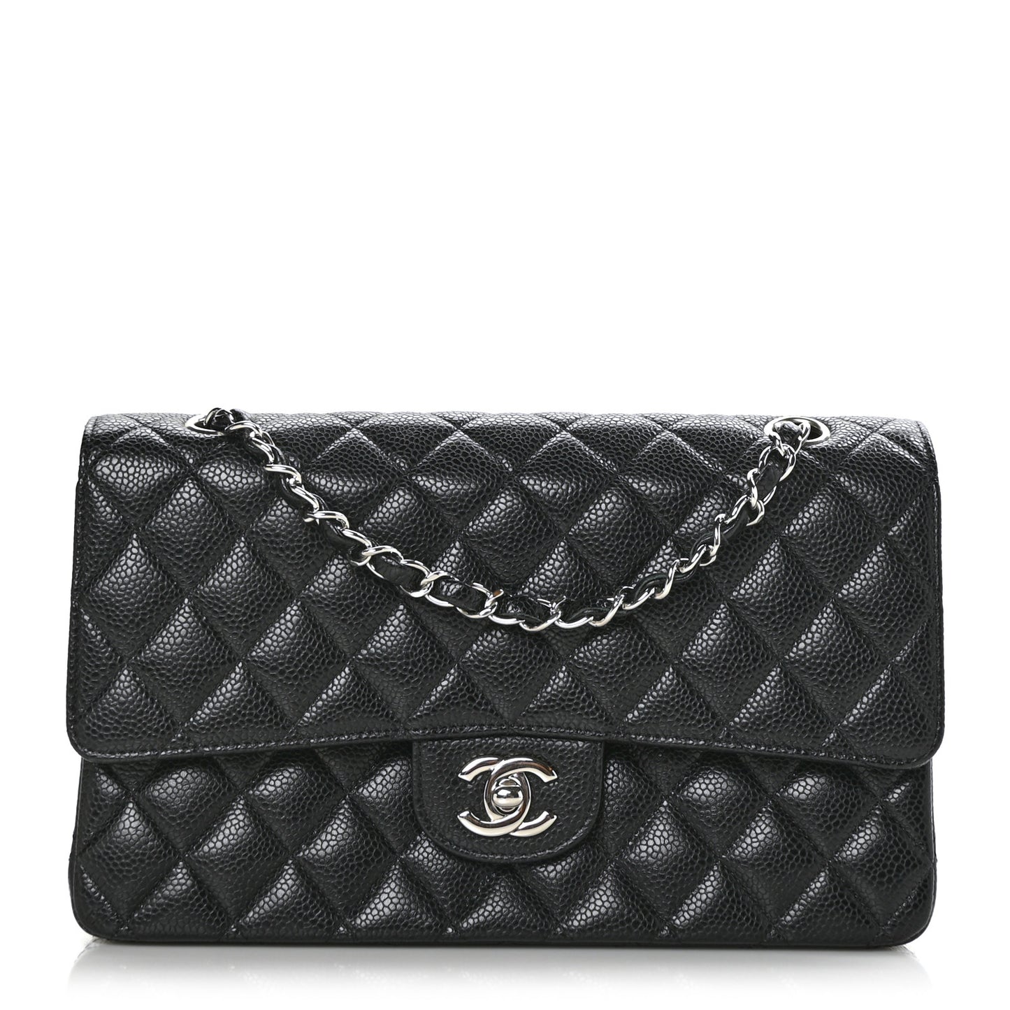 Caviar Quilted Medium Double Flap Black