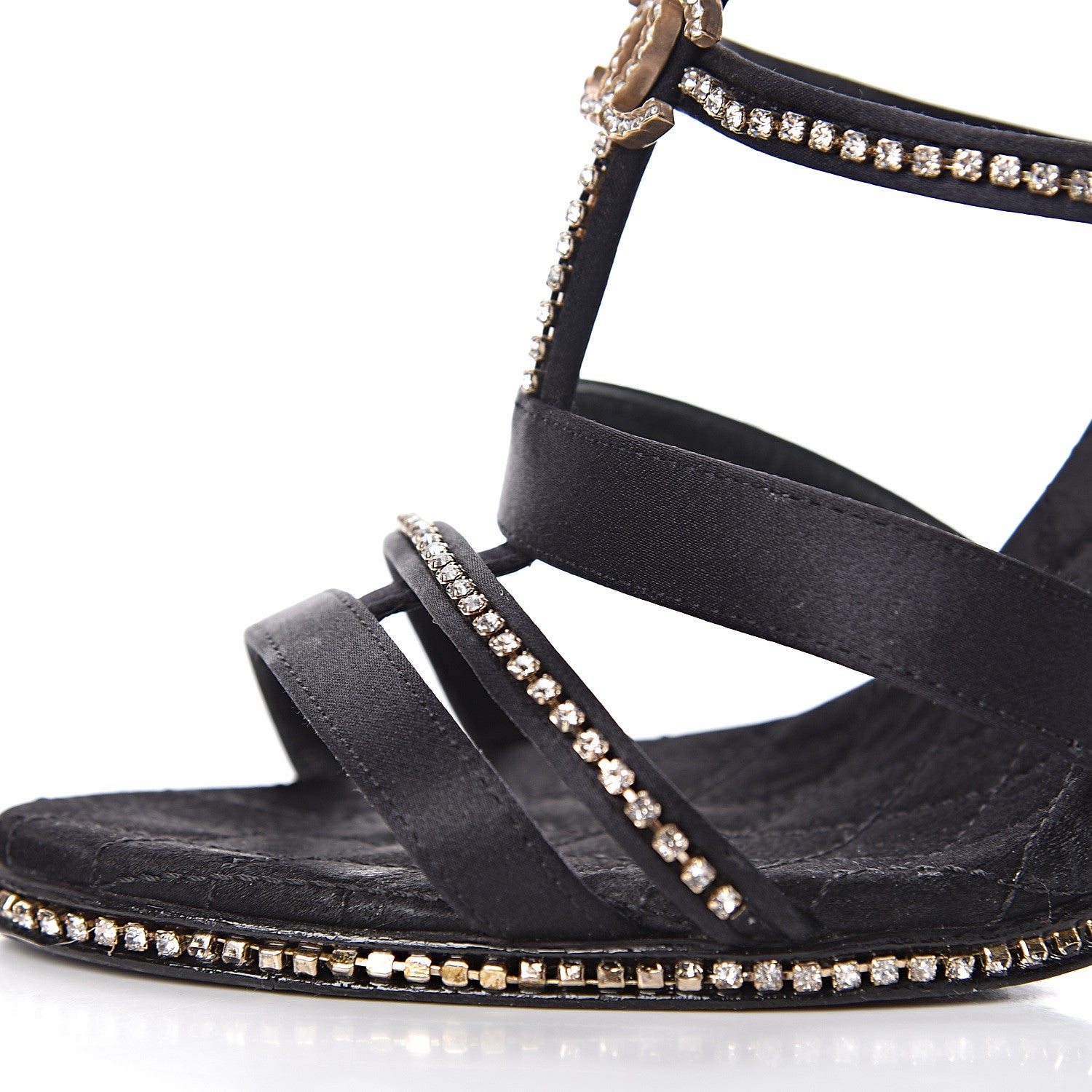 Chanel Satin Crystal CC Sandals 38.5 Black 9 of 12