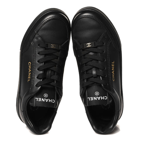 Calfskin Womens CC Logo Sneakers 37.5 Black