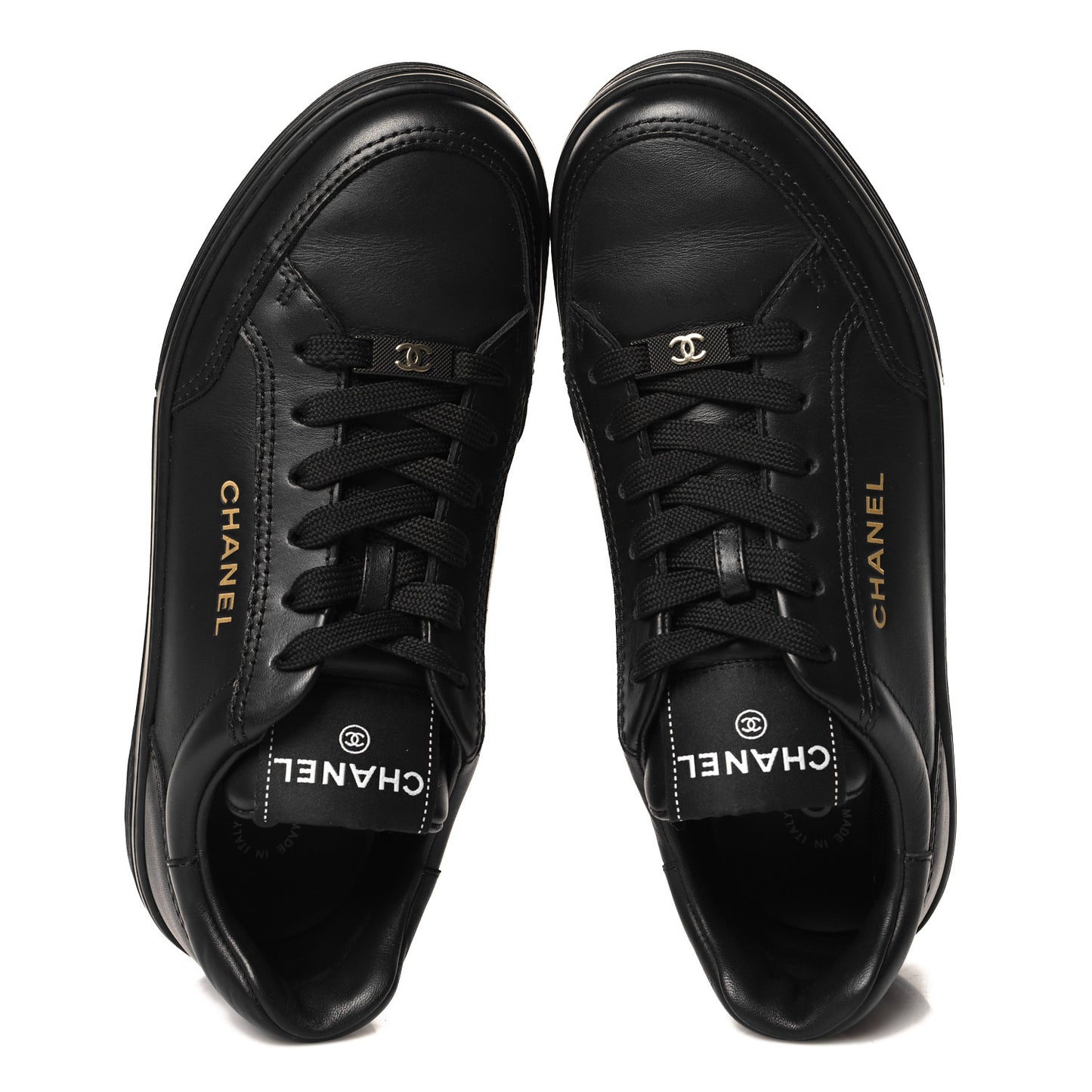 Calfskin Womens CC Logo Sneakers 37.5 Black