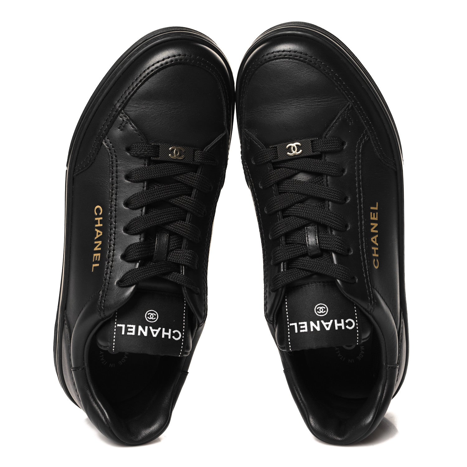 Chanel Calfskin Womens CC Logo Sneakers 37.5 Black 2 of 8