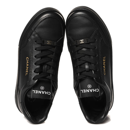 Chanel Calfskin Womens CC Logo Sneakers 37.5 Black 2 of 8