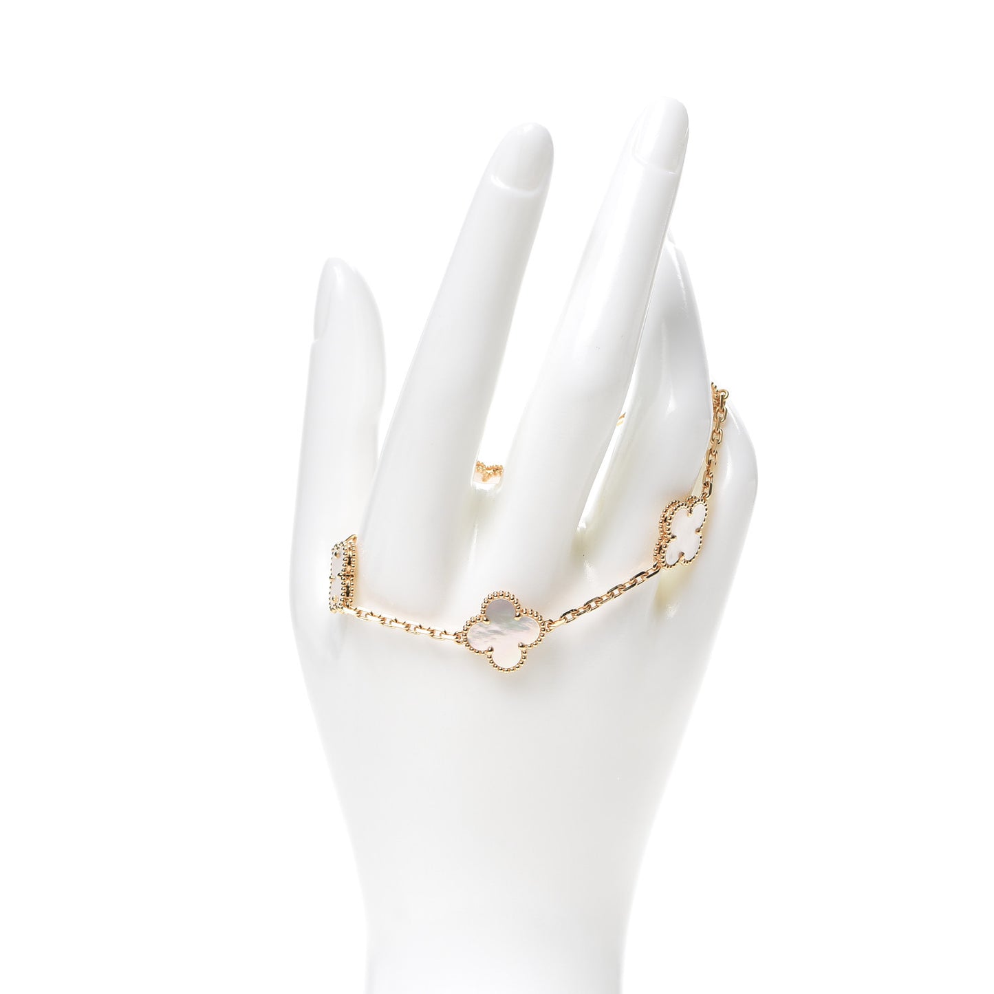 18K Yellow Gold Mother of Pearl 5 Motifs Vintage Alhambra Bracelet