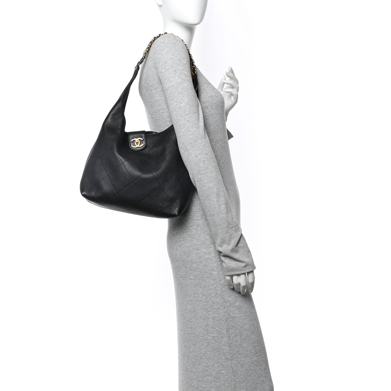 Chanel Shiny Lambskin Quilted Medium Hobo Black 3 of 21