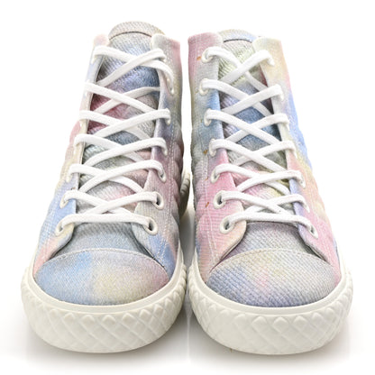 Chanel Printed Fabric Quilted High Top Sneakers 37 Green Pink Blue White 3 of 10