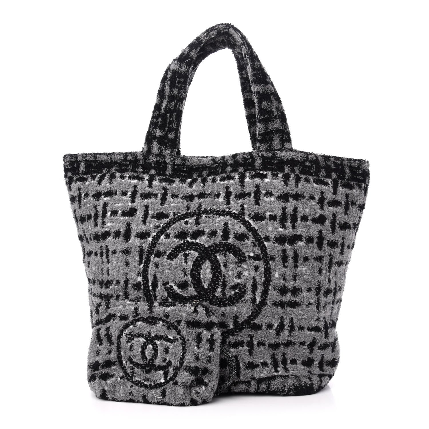 Chanel Terry Cotton CC Tote Black Grey 1 of 14