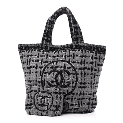 Chanel Terry Cotton CC Tote Black Grey 1 of 14