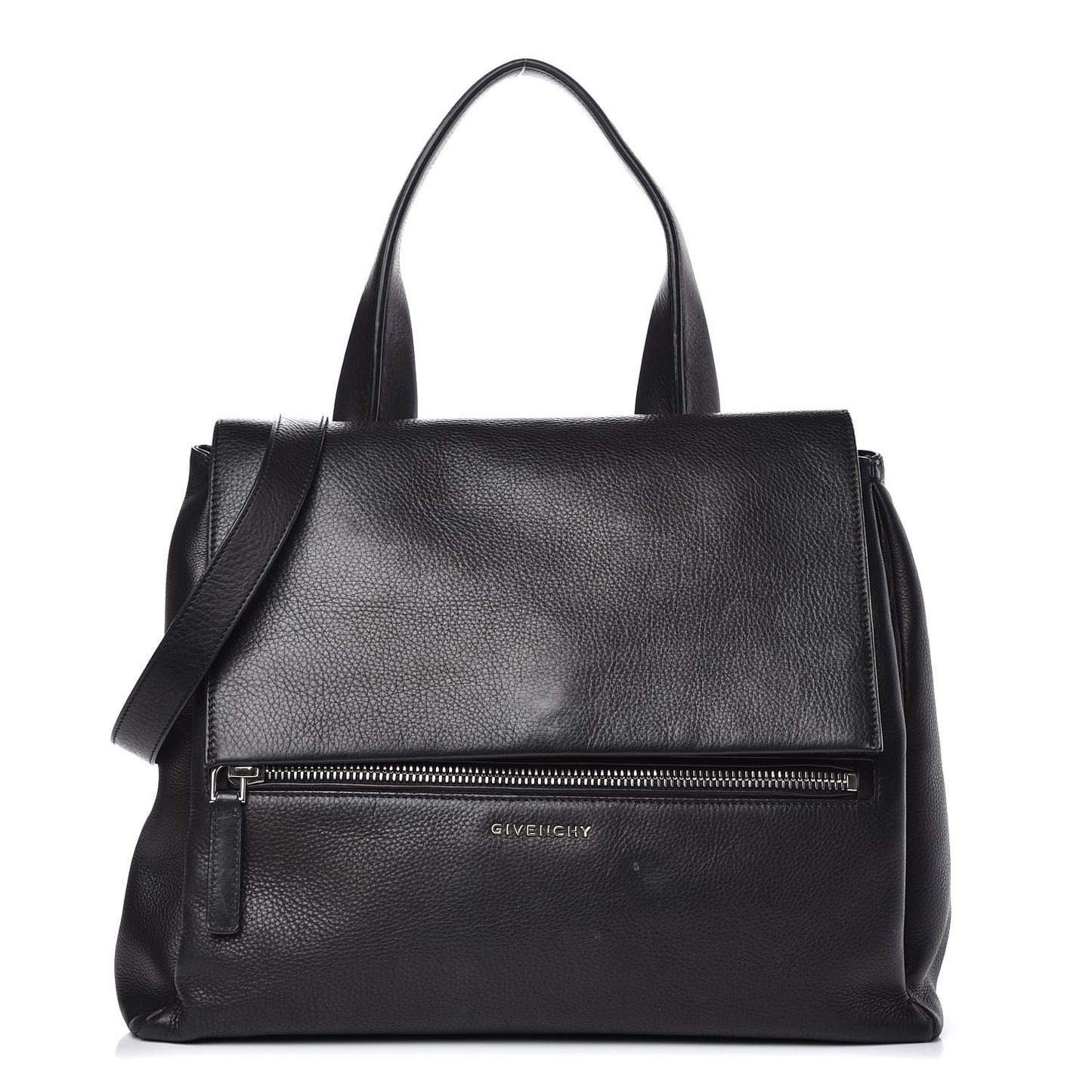 Waxy Grained Calfskin Medium Pandora Pure Flap Bag Black