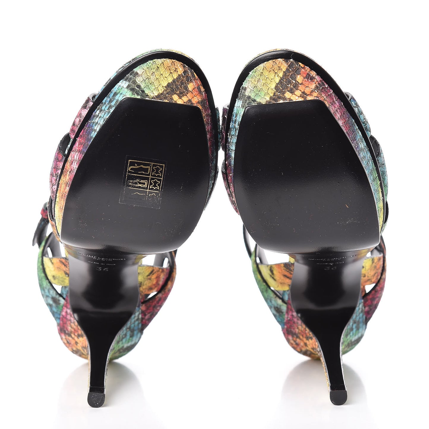 Python Calfskin Embossed Africa Tie Dye Tribute 75 Platform Sandals 36 Multicolor