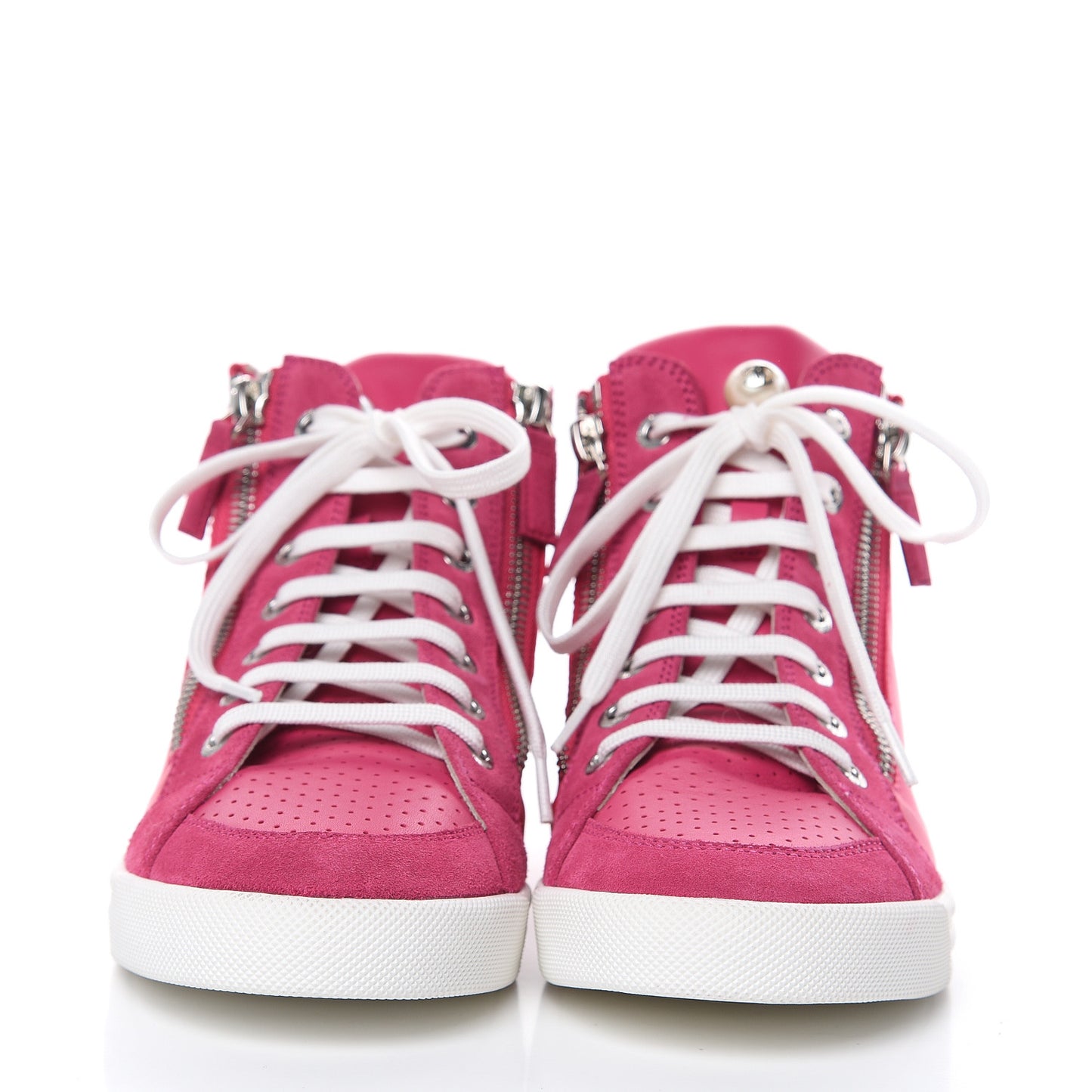 Calfskin Pearl High Top CC Sneakers 36.5 Fuchsia