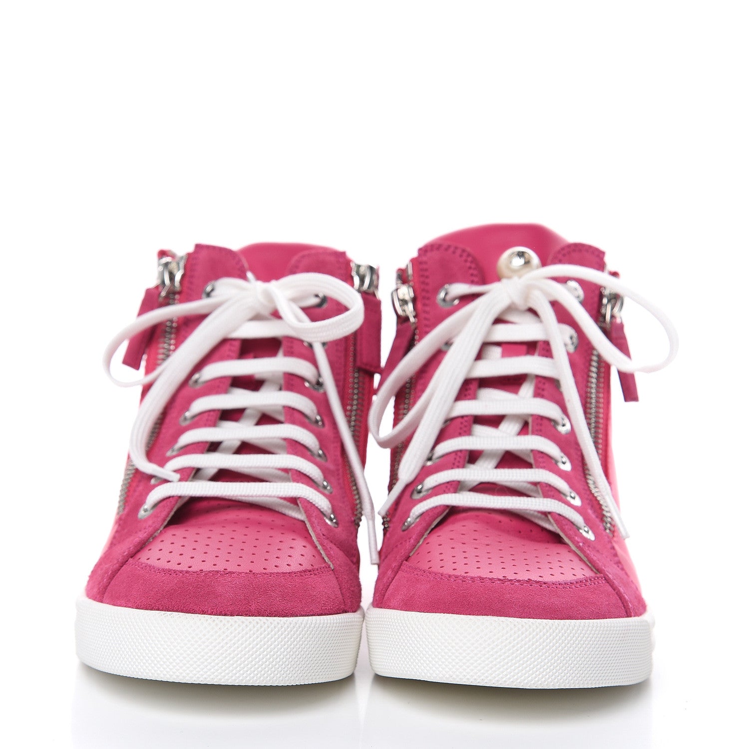 Chanel Calfskin Pearl High Top CC Sneakers 36.5 Fuchsia 2 of 10