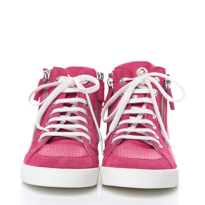 Chanel Calfskin Pearl High Top CC Sneakers 36.5 Fuchsia 2 of 10
