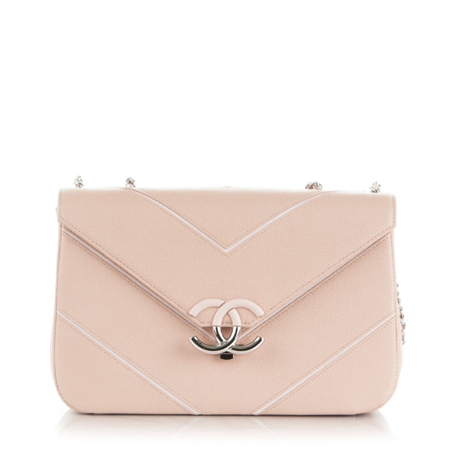 Caviar Chevron Large Single Flap Beige