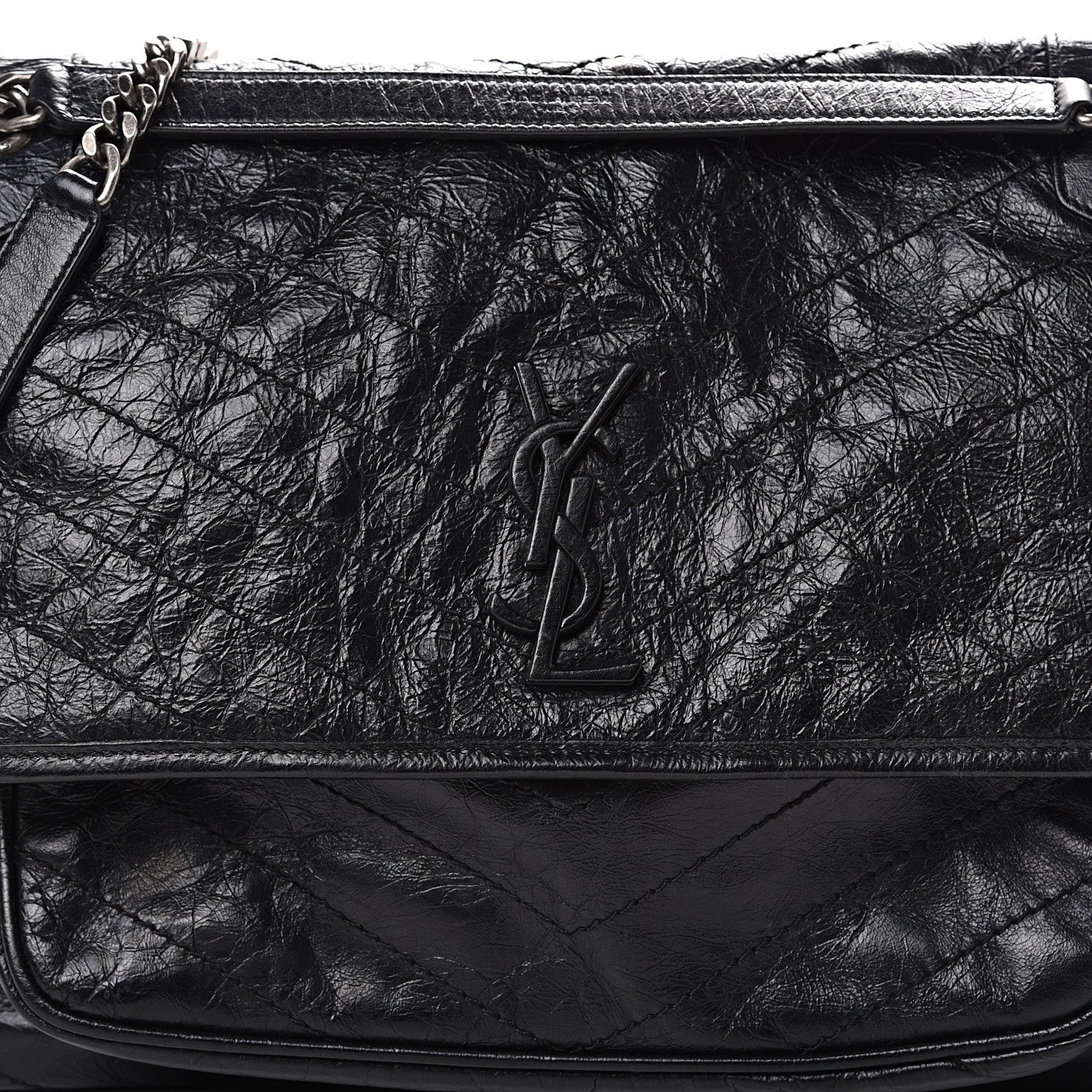 Saint Laurent Crinkled Calfskin Matelasse Monogram Large Niki Chain Satchel Black 7 of 10