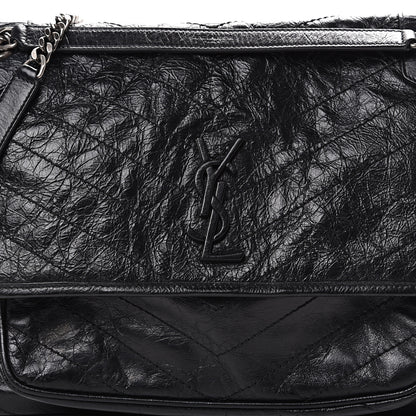 Saint Laurent Crinkled Calfskin Matelasse Monogram Large Niki Chain Satchel Black 7 of 10