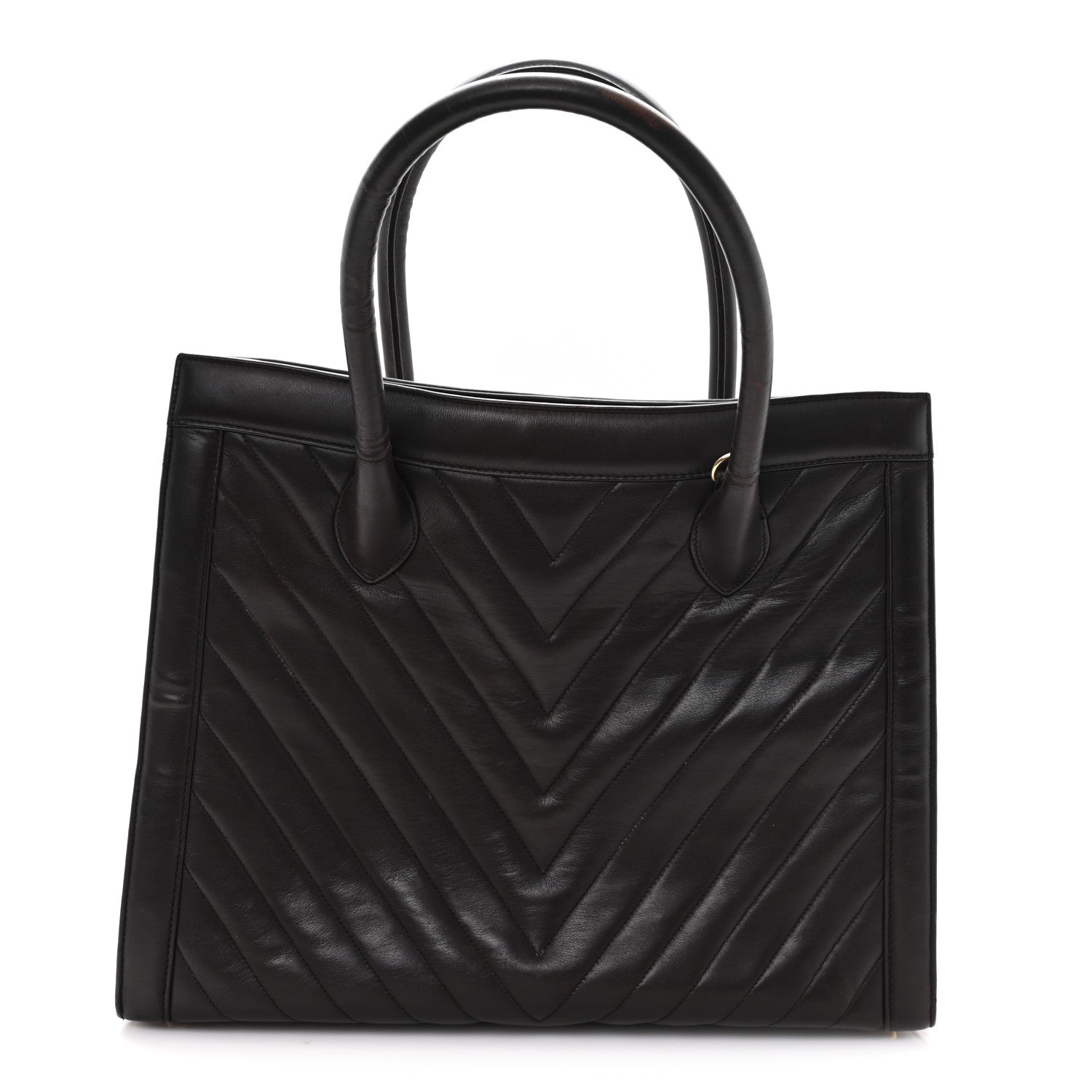 Chanel Lambskin Chevron Quilted Top Handle Tote Bag Brown 1 of 12