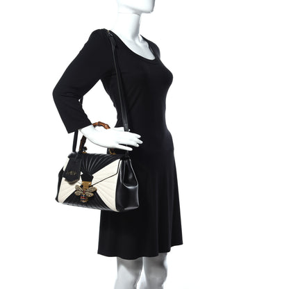 Gucci Calfskin Bamboo Trapuntata Queen Margaret Top Handle Bag Mystic White Black 2 of 19