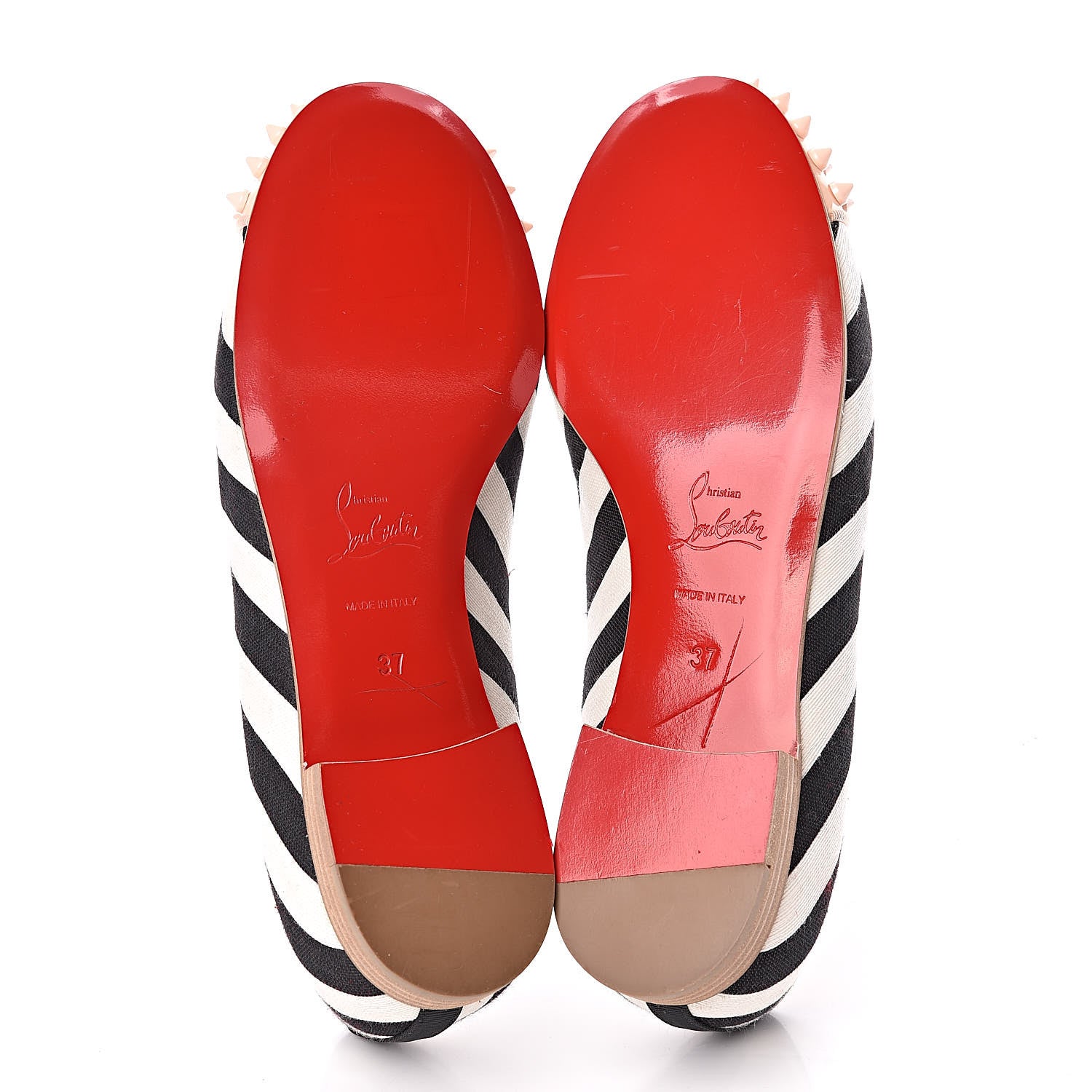 Christian Louboutin Toile Rayee Patent Spikes Womens Intern Flat Loafers 37 Black Poudre 5 of 10