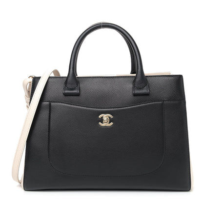Chanel Grained Calfskin Small Bi-Color Neo Executive Shopper Tote Black Beige 1 of 9