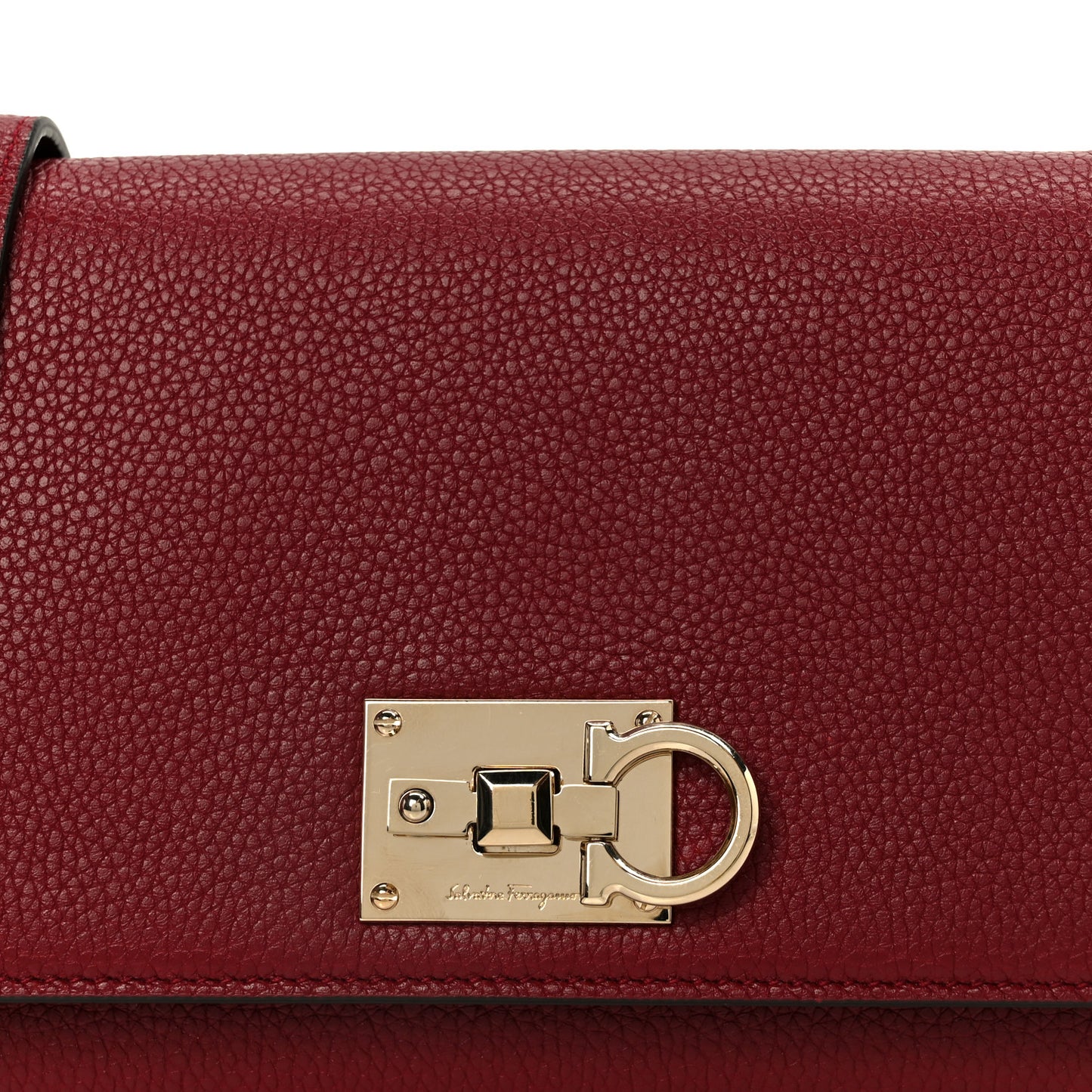 Pebbled Calfskin Gancini Chain Crossbody Red