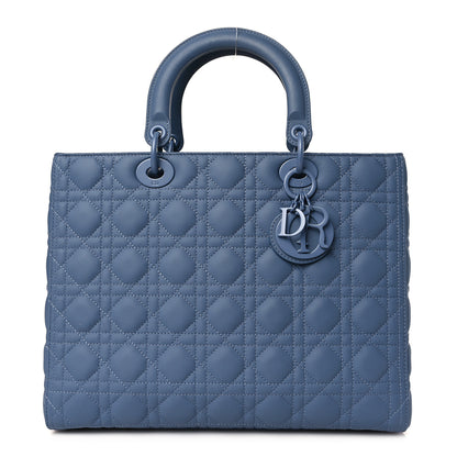 Christian Dior Ultra Matte Calfskin Cannage Large Lady Dior Denim Blue 1 of 9