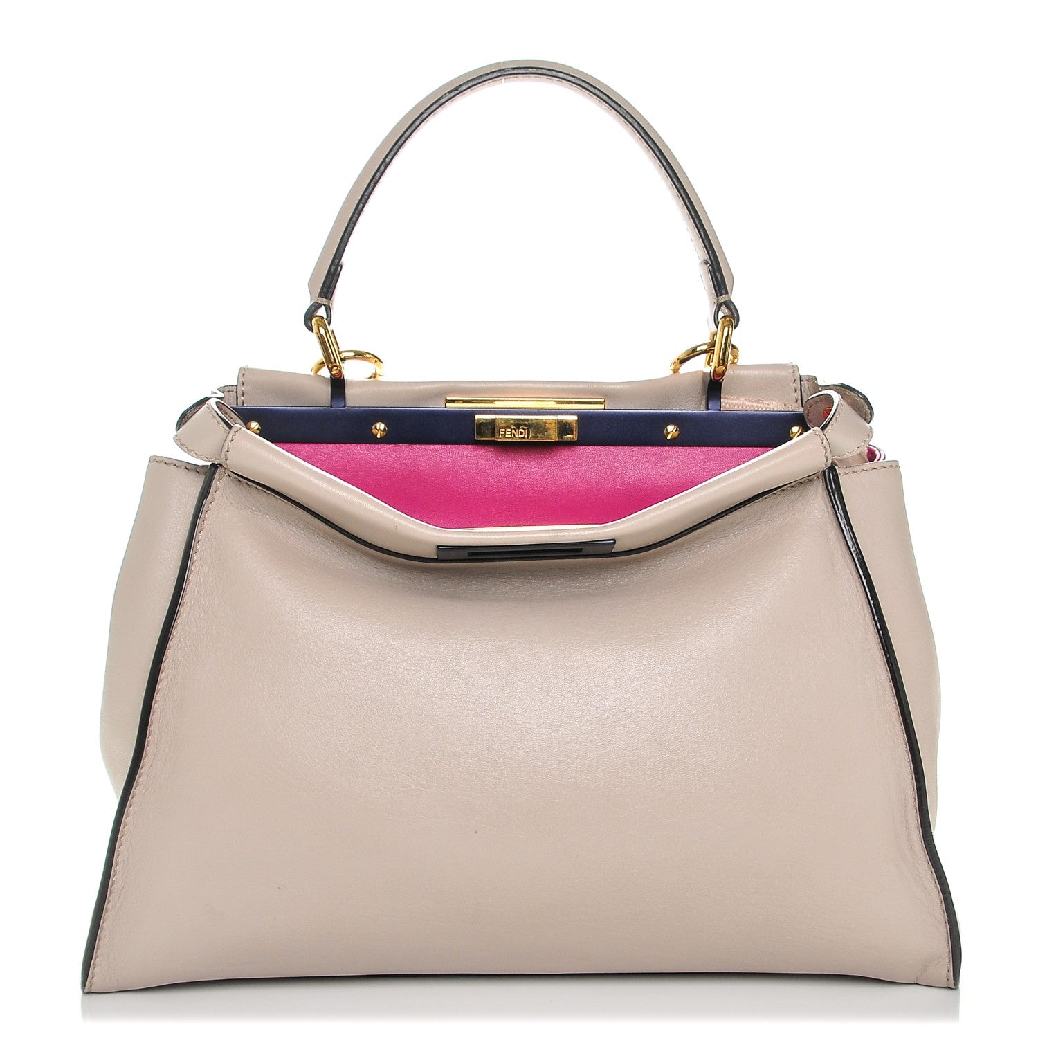 Fendi Vitello Seta Shiny Nappa Medium Peekaboo Iconic Satchel Grigio Polvere Magenta 1 of 6