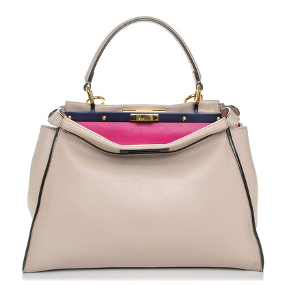 Fendi Vitello Seta Shiny Nappa Medium Peekaboo Iconic Satchel Grigio Polvere Magenta 1 of 6