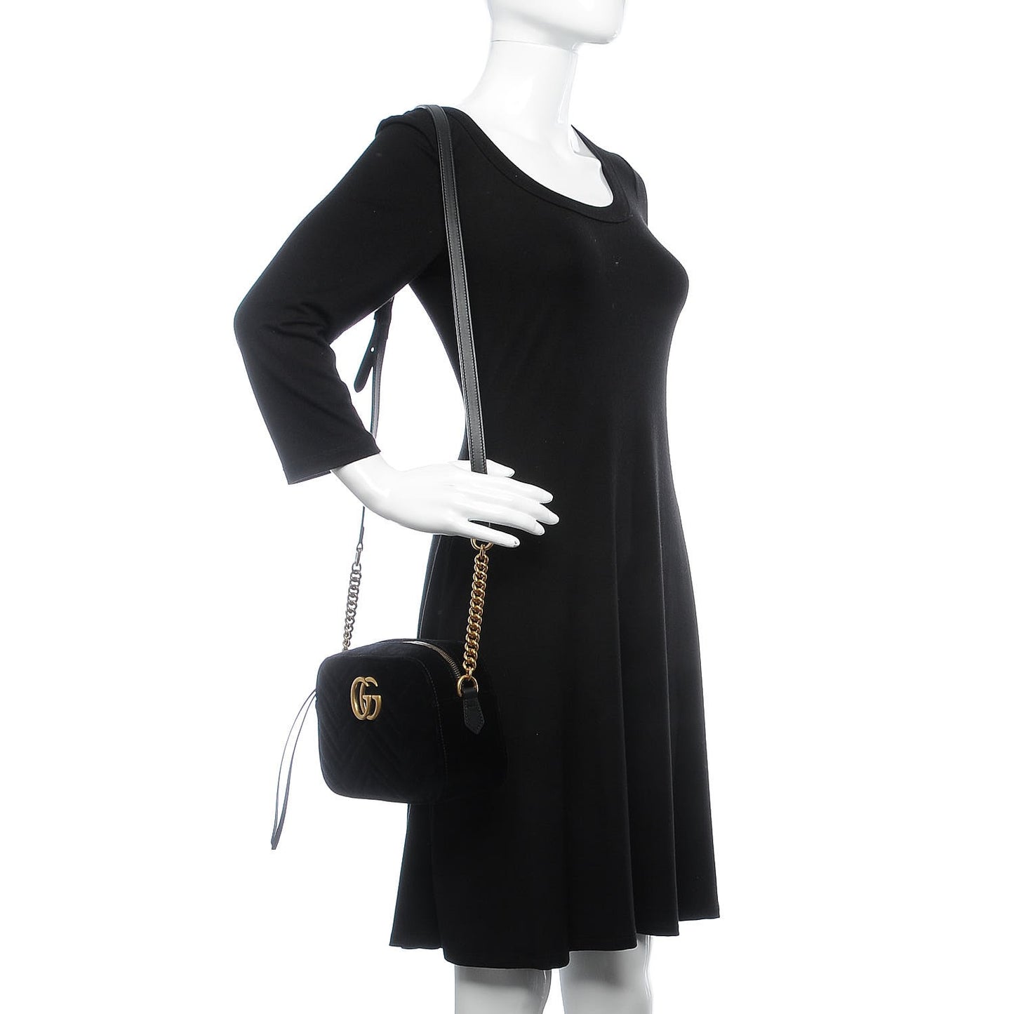 Velvet Matelasse Small GG Marmont Chain Shoulder Bag Black